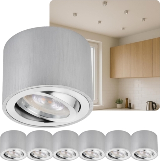 Sweet LED LED Aufbaustrahler 6er Set flache LED Aufbauspots - rund & schwenkbar, 5 W, 230V, LED wechselbar, Warmweiß, LED Deckenlampe, Deckenspot, Deckenstrahler