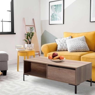 Hanah Home Stylish Coffee Table, Light Walnut, 103 x 60 x 42 cm | 100% Melamine Coated Particle Board, 16 mm Thickness | Perfect for Modern Living Rooms & Spaces