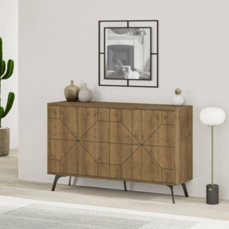 Dmora - Kommode Meridian, Wohnzimmerbuffet, Wohnzimmer-Sideboard, Moderne Küchen-Speisekammer, 123x35h77 cm, Eiche