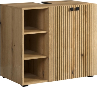 trendteam smart living - Waschbeckenunterschrank Unterschrank auf Rollen - Badezimmer - PureBliss - Aufbaumaß (BxHxT) 80 x 64 x 42 cm - Farbe Evoke Eiche mit schwarzen Rillen - 233730142