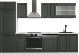 Vicco Küchenzeile R-Line, Anthrazit Landhaus/Weiß, 300 cm, AP Marmor