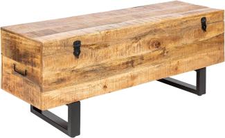 Industrial Truhenbank Factory LOFT 115cm Mangoholz Natur Sitzbank mit Stauraum Holzbank Truhe