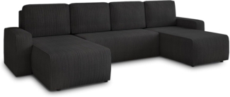 Wohnlandschaft mit Schlaffunktion Roma - U-Form Couch, Schlafsofa mit Bettkasten, Couchgranitur mit Bettfunktion, Big Sofa, Cord Stoff (Schwarz (Poso 135))