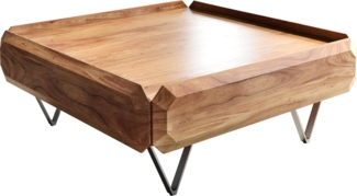 Couchtisch Kiano 90x90 cm Akazie Natur 2 Schübe V-Fuß Edelstahl
