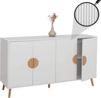 Sideboard HWC-N89, Kommode Schrank Highboard Anrichte, 3D-Design Melamin Holz, 88x150x40cm ~ weiß
