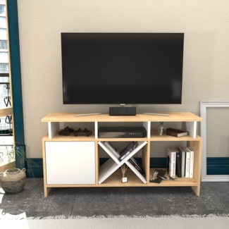 Hanah Home Stylish TV Stand, Oak & White, 120 x 29.9 x 60.6 cm | 100% Melamine Coated Particle Board, 18 mm Thick | Modern Design for Living Room & Entertainment Spaces