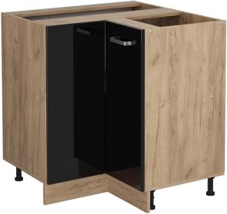 Vicco Eckunterschrank R-Line, Schwarz Hochglanz/Goldkraft Eiche, 75.6 cm ohne Arbeitsplatte