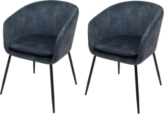 2er-Set Esszimmerstuhl HWC-O28, Küchenstuhl Polsterstuhl Stuhl, Stoff/Textil (340g/m²) Metall ~ blau