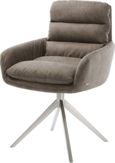 Drehstuhl Abelia-Flex mit Armlehnen Mikrofaser Taupe Vintage Kreuzgestell breit Edelstahl 360° drehbar Wippfunktion