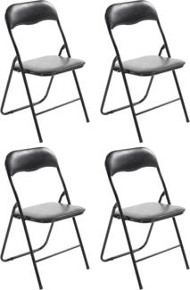 CLP 4er Set Klappstuhl Felix Klappbarer mit Kunstleder PVC Sitz Gepolstert,schwarz/schwarz