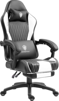 Dowinx Gaming Stuhl mit Taschenfederkissen, Ergonomischer Massage Gamer Stuhl aus Leder mit Kopfstütze und Fußstütze, Computerstuhl für Büro und Gaming, Weiß