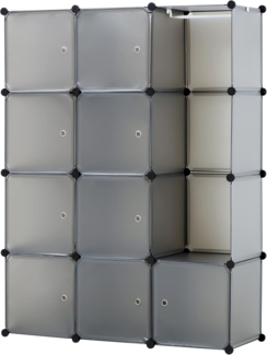 Baroni Home Platzsparende Kleiderschrank, Steckregal mit stapelbaren Fächern mit Türen, Organisatoren aus Kunststoff, Würfel Regalsystem für Wohn- oder Schlafzimmer, Flur, Mattgrau (12 Fächern)