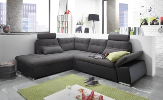 Ecksofa JAK Couch Schlafcouch Sofa Lederlook schwarz grau Ottomane links L-Form
