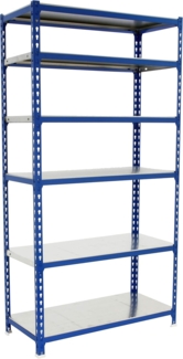 Simonrack Schwerlastregal, Lagerregal, 250 x 100 x 50 cm, Metallregal, Kellerregal, Biegestelle 180 kg, 6 Fachböden, Blau/Verzinkt - Simonclick
