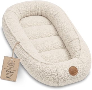 Babynest Nestchen Baby aus Teddy Plüsch 90x50 cm - Babynestchen Neugeborene Nest für Kinder Bett und Babybett tragbar Kuschelnest Coccon für Jungen und Mädchen Cremefarben