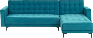 Modul Eckschlafsofa ABERDEEN Samtstoff Seeblau 4-Sitzer linksseitig