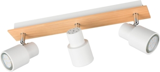 Deckenstrahler PIERRE 3-flammig aus Metall in Weiß mit Holz, Breite 46cm