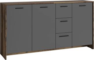 byLIVING Kommode BEN / Sideboard mit 3 Türen und 3 Schubkasten / Schuhschrank in Old Wood-Optik mit Fronten in anthrazit / Schrank in Altholz-Optik / Griffe schwarz / B 153, H 83, T 35 cm