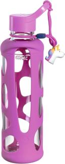 Leonardo Trinkflasche Bambini Einhorn, Kindertrinkflasche, Glas, Silikon, rosé, 500 ml, 028835