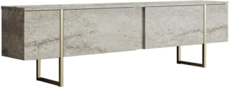 Vente-unique - TV-Möbel mit 2 Türen - Travertin-Optik - Beige & Goldfarben - ZIRELDA