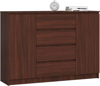 AKORD Kommode K 140 cm 4 Schubladen und 2 Türen | zum Wohnzimmer Schlafzimmer Arbeitszimmer | Modernes funktionales Design | Schichtstoffplatte Farbe Wenge