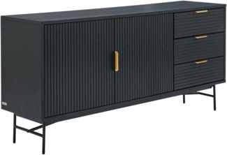 Vente-unique - Sideboard mit 2 Türen & 3 Schubladen - Eichenfurnier & Metall - Schwarz & Goldfarben - SIRIOLA