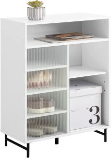 SoBuy FSB61-W Sideboard mit Schiebetür aus Glas Kommode Schrank Beistellschrank Aufbewahrungsschrank Weiß BHT ca. : 70 x 90 x 34 cm