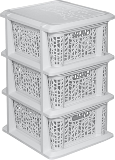 BranQ - Home essential Universelles, multifunktionales Regal in Bamboo Design, BPA-frei Kunststoff, 3 Körben, Creme