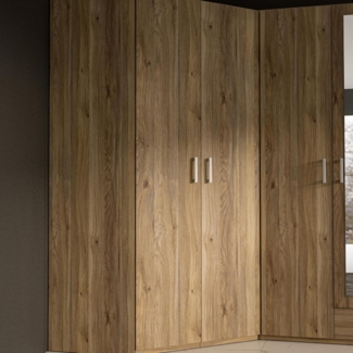 Forte ECONOBOX 2 Eckkleiderschrank 115 120, 2-türiger Drehtürenschrank, Holzwerkstoff, Mauvella Eiche Dekor, 116,8 cm breit, 210,5 cm hoch, 116,8 cm tief