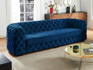 3-Sitzer-Sofa Chesterfield Samt STANLEY - Dunkelblau