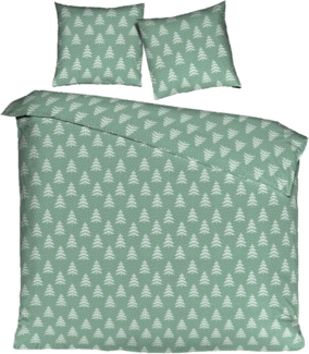 mistral home Bettwäsche 135x200cm Tannenbaum Schneeflocke Mint Grün, Flanell, 2 teilig, mit Tannenbaum-Design und Sternflocken