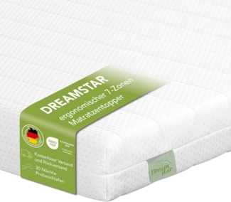 Dreamstar, Topper Easy Flex, ergonomischer 7-Zonen Matratzentopper zum Wenden, 10 cm hoch, Duo Härtegrad H2 und H3, verschiedene Größen, Komforthöhe 10 cm