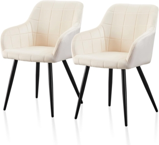 TUKAILAI Esszimmerstühle Set Samt mit Armlehne und Rückenlehne,Küchenstuhl Polsterstuhl Wohnzimmerstuhl Sessel Polstersessel Stuhl,Gepolsterter Sitz,Metallbeine,Armlehnstuhl Sessel (Samt×2, Creme)