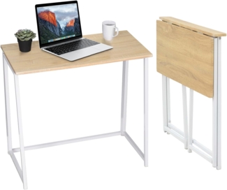 MEUBLE COSY Faltbar Tisch Schreibtisch Kleiner Klappbar Computertisch Laptoptisch fürs Büro, Wohnzimmer, Homeoffice, Einfacher Aufbau, Skandinavisch-Design, Eiche