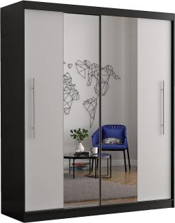 Schiebetürenschrank, eleganter Kleiderschrank Schrank Garderobe Spiegel Torino, Schlafzimmer- Wohnzimmerschrank Schiebetüren Modern Design (Schwarz/Weiß)