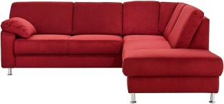 Cavadore Ecksofa Belfast mit Ottomane rechts / Polsterecke mit Federkern / inkl. Vorziehsitz und Bettkasten / 243 x 88 x 218 / Mikrofaser Dunkelrot