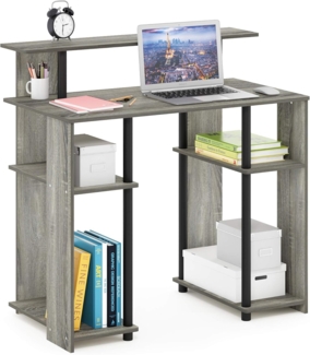 Furinno JAYA Computer/Schreibtisch mit Ablageflächen, Holz, Französische Eiche Grau/Schwarz, 47. 75x89. 66x90. 17 cm