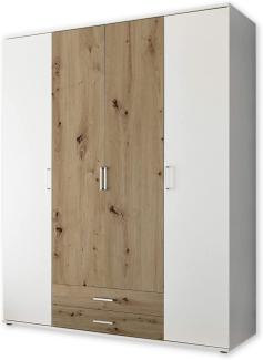 MARBURG Kleiderschrank in Weiß, Artisan Eiche Optik - Vielseitiger Drehtürenschrank 4-türig für Ihr Schlafzimmer - 160 x 196 x 54 cm (B/H/T)