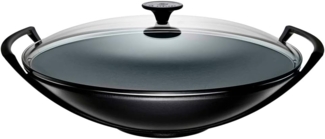 Le Creuset Gusseisen Wok 36 cm mit Deckel schwarz