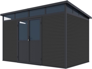 Weide Gartenhaus | Aluminium & WPC | Gerätehaus mit Doppeltür | 338x218x226 cm | Wetterfest in Anthrazit