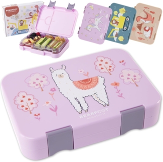 BEARFOOT Lunchbox Brotdose Kinder mit Fächern, Lunchbox, Bento box - Lama Lila, handgezeichnete Designs, modular