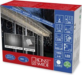Konstsmide LED Eisregen Lichtervorhang, mit Lichtsensor und 6h und 9h Timer, 80 bernsteinfarbene Dioden, batteriebetrieben, Außen (IP44), weißes Kabel - 3739-802