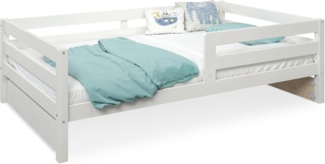 Ehrenkind Kinderbett Sona aus massivem Kiefernholz mit Rausfallschutz (Jugendbett in weiß, Kinder Bett), Kinderbett 120x200 cm