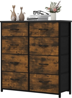 YITAHOME Kommode,Kommode mit 8 Schubladen,Schrank,Stoffschubladen mit Griffen,Kommodenschrank mit Stabiler Stahlrahmen,Dauerhaft,Rustikal Braun