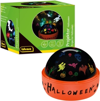 Idena 50148 - LED Projektor Halloween, leuchtet mit bunten Halloweenmotiven, LED Sternenhimmel Projektor mit 2 Modi, für Innen, batteriebetrieben, ca. 16,2x13 cm