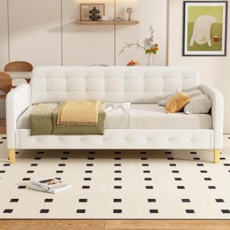 SOFTWEARY Schlafsofa mit Bettfunktion, 90x200 cm, Einzelbett mit Lattenrost, Jugendbett, Leinen