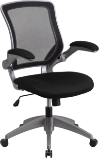 Flash Furniture Kale Bürostuhl mit mittlerer Rückenlehne, drehbar, ergonomisch, mit grauem Rahmen und hochklappbaren Armlehnen, Schwarz