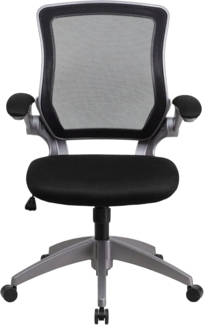 Flash Furniture Kale Bürostuhl mit mittlerer Rückenlehne, drehbar, ergonomisch, mit grauem Rahmen und hochklappbaren Armlehnen, Schwarz