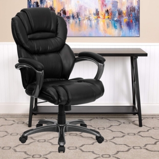 Flash Furniture Stella Bürostuhl mit hoher Rückenlehne, weiches Leder, ergonomisch, mit Armlehnen, Schwarz