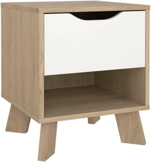 Dmora - Nachttisch Aureli, Niedrige Kommode, Tisch, Multifunktionaler Nachttisch, 40x40 h47 cm, Eiche und Weiß